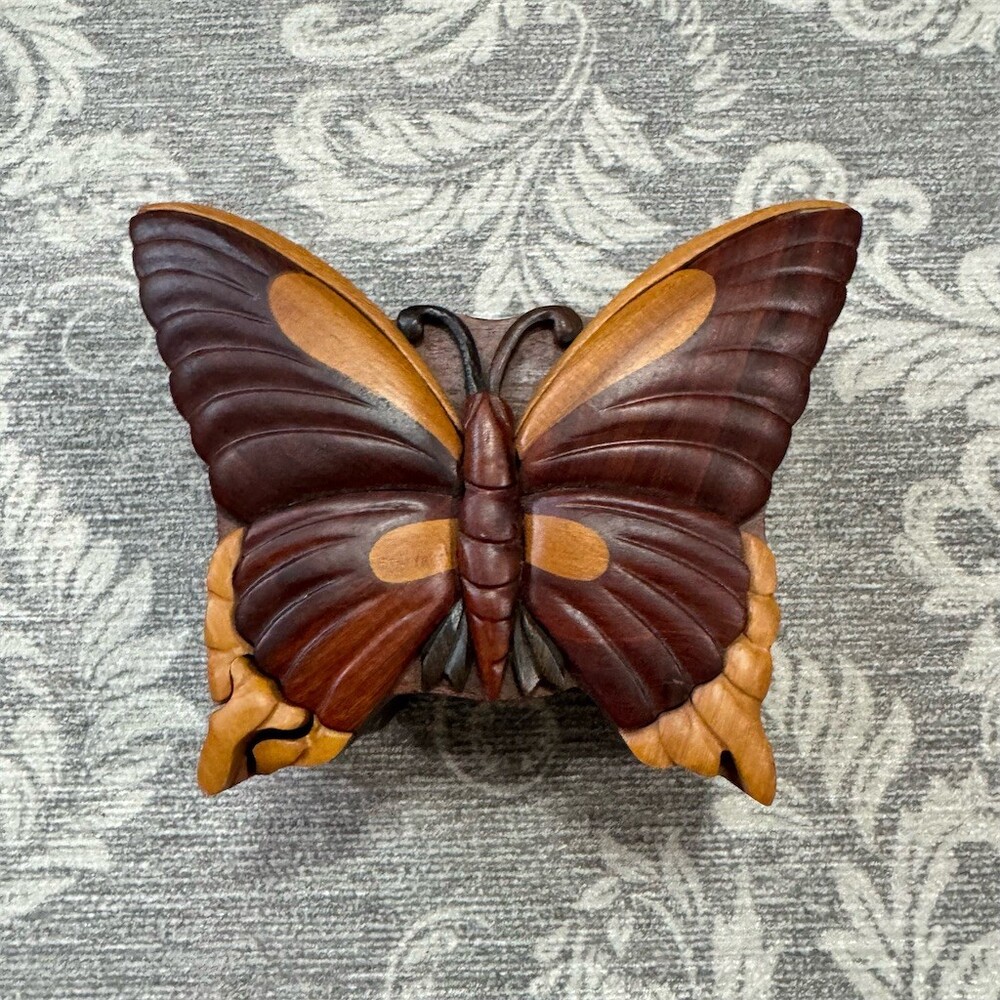 Butterfly Secret Puzzle Box Hidden Compartment Trinket